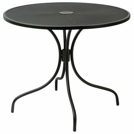 BFM SEATING Barnegat 36'' Round Black Steel Outdoor / Indoor Dining Height Table with Umbrella Hole 163SU36RBLD